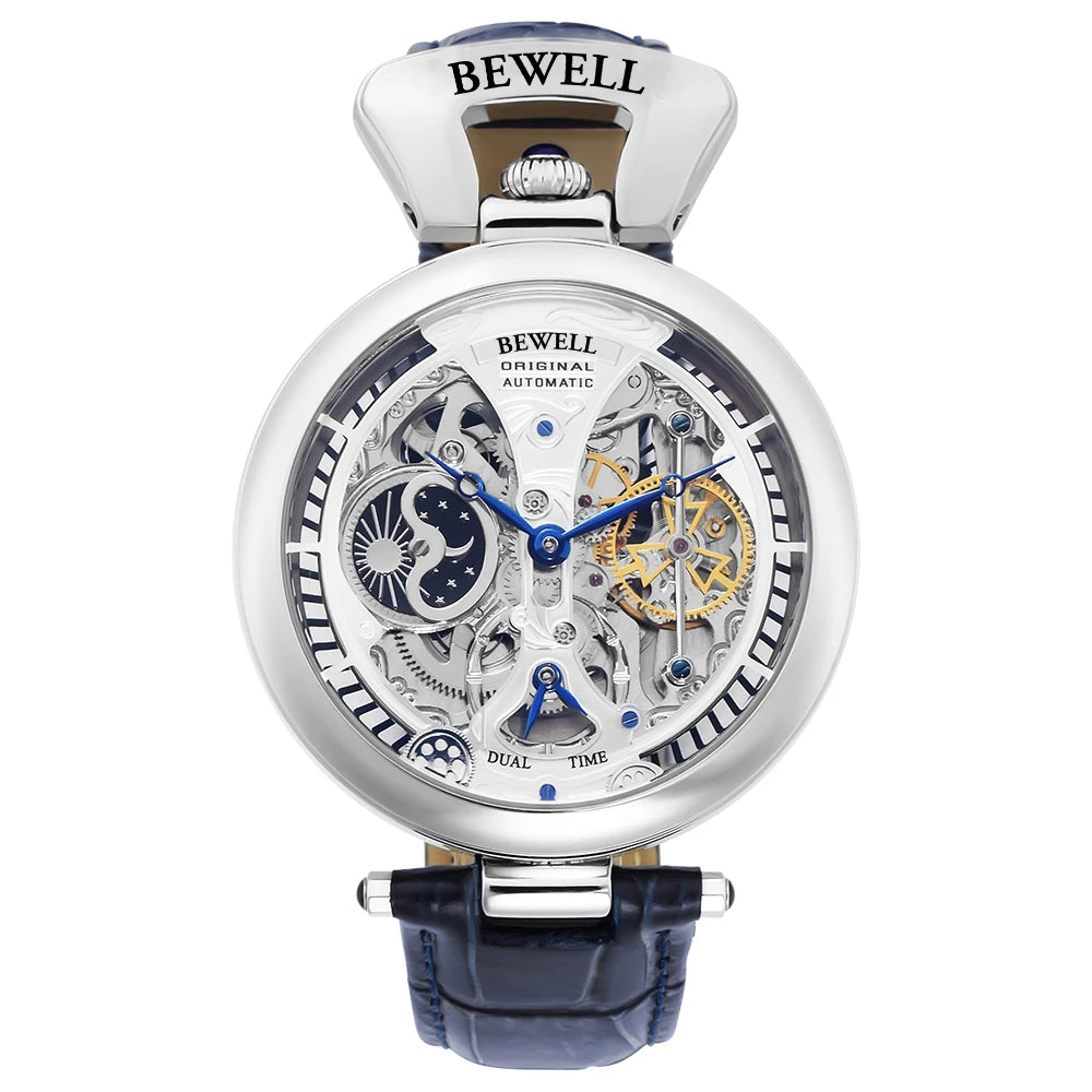 Bewell Mechanical Watch - Leather Strap Transparent Back