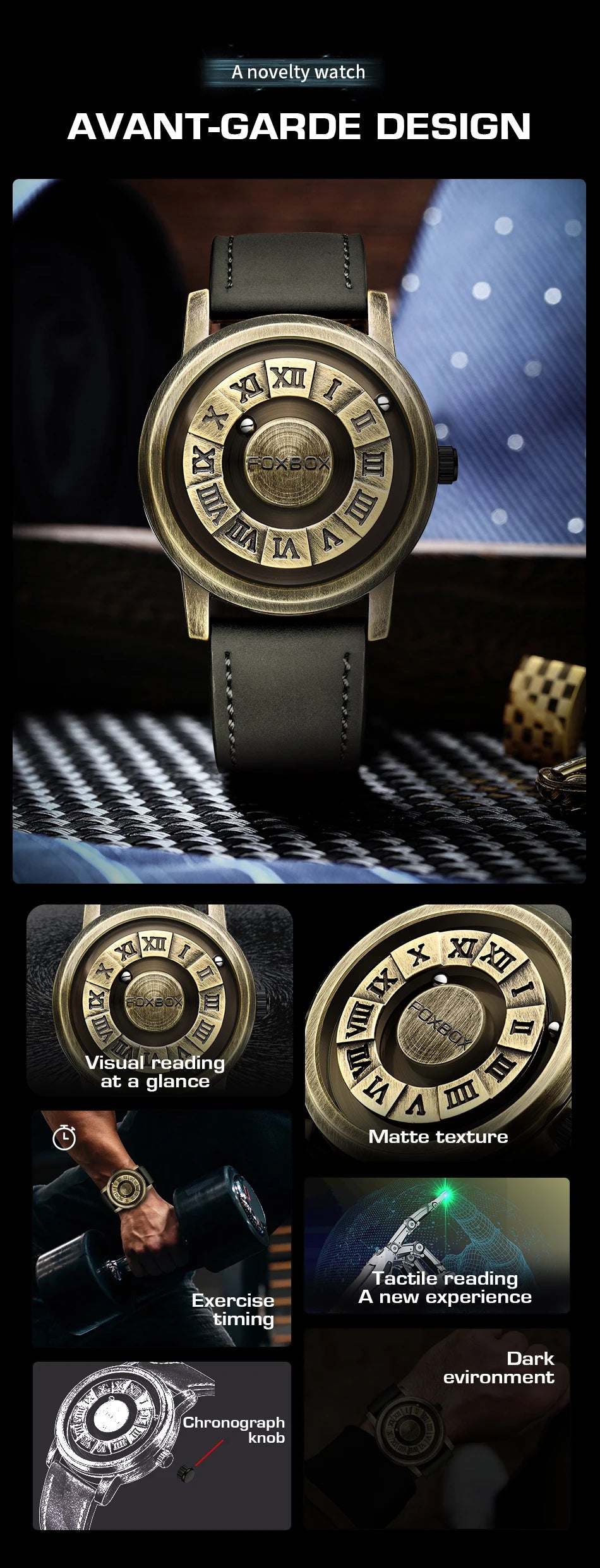 FOXBOX Magnetic Pointer Watch - Creative Scrolling Iron Ball Quartz