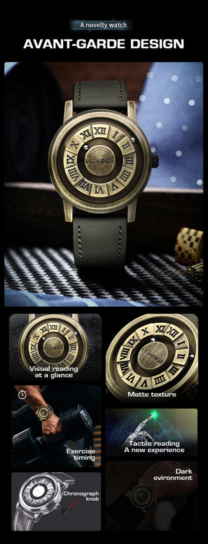 FOXBOX Magnetic Pointer Watch - Creative Scrolling Iron Ball Quartz
