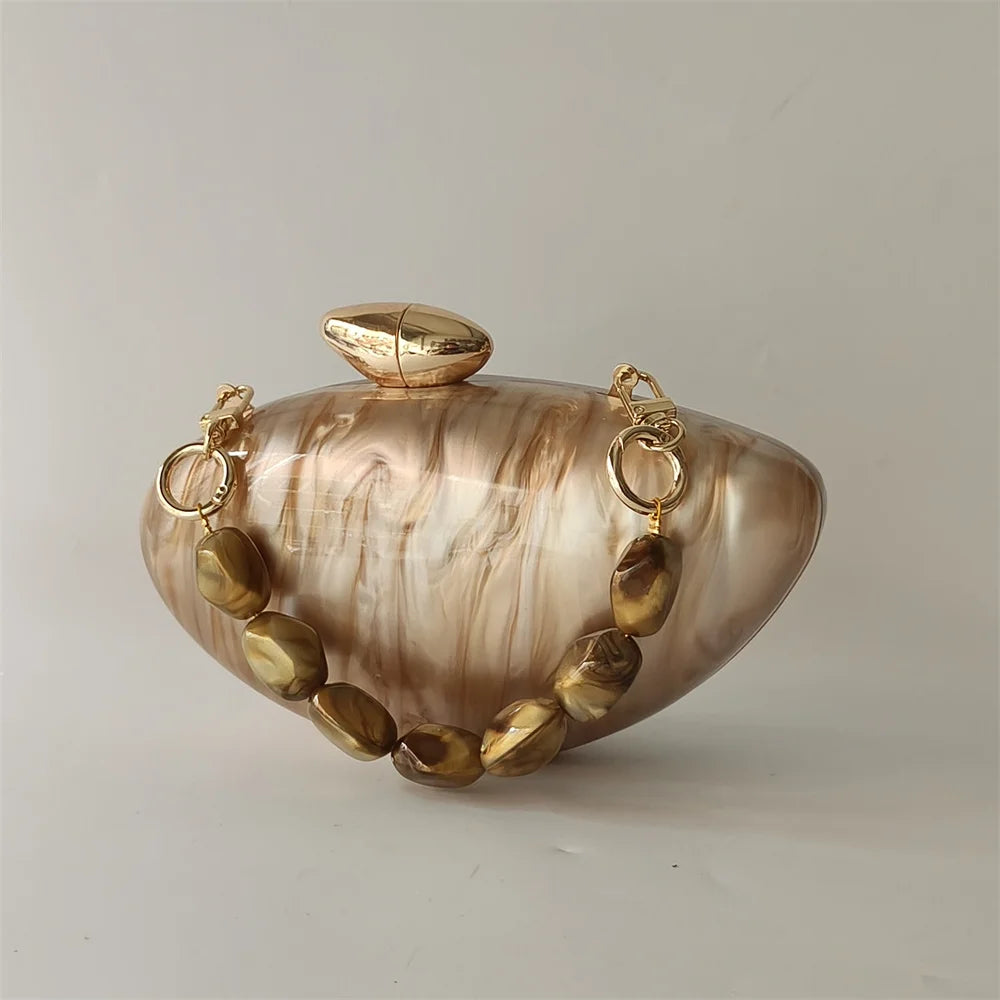 Shell Brand Perlbraune Marmor-Acryl-Box-Clutch, Abendtasche, Hochzeits-Party-Mini-Geldbörse, Abend-Brauthandtasche