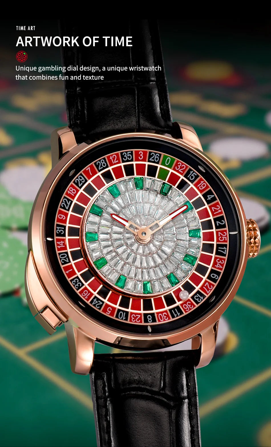 PINDU Luxury NH35A Spinning Roulette Watch - Sapphire Diamond Dial