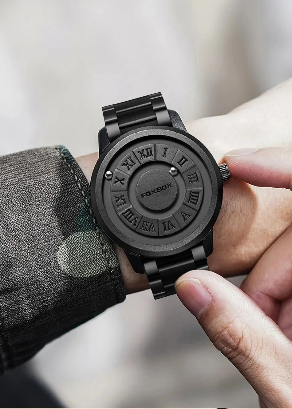 FOXBOX Magnetic Pointer Watch - Creative Scrolling Iron Ball Quartz