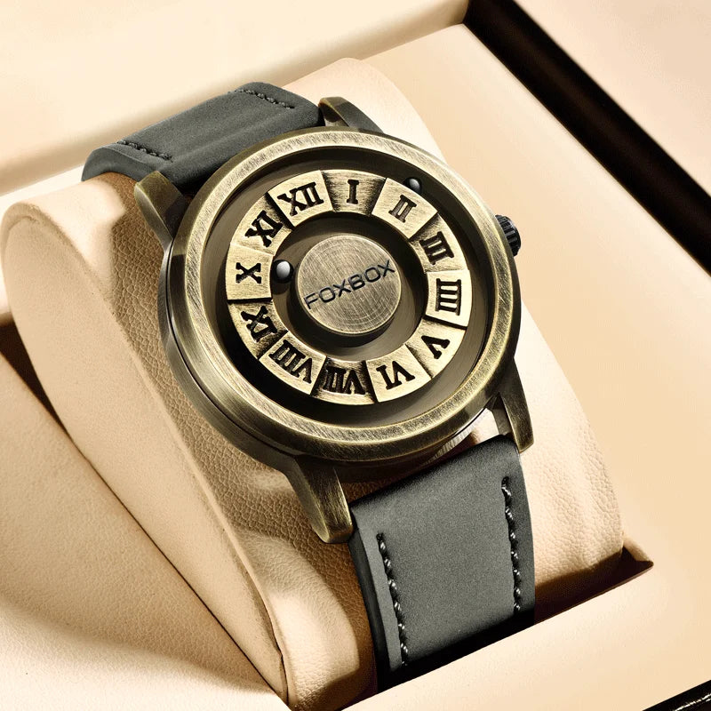 FOXBOX Magnetic Pointer Watch - Creative Scrolling Iron Ball Quartz