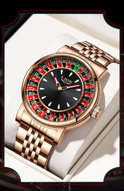 LIGE Luxury Roulette Watch - Creative Game Dial Waterproof Luminous