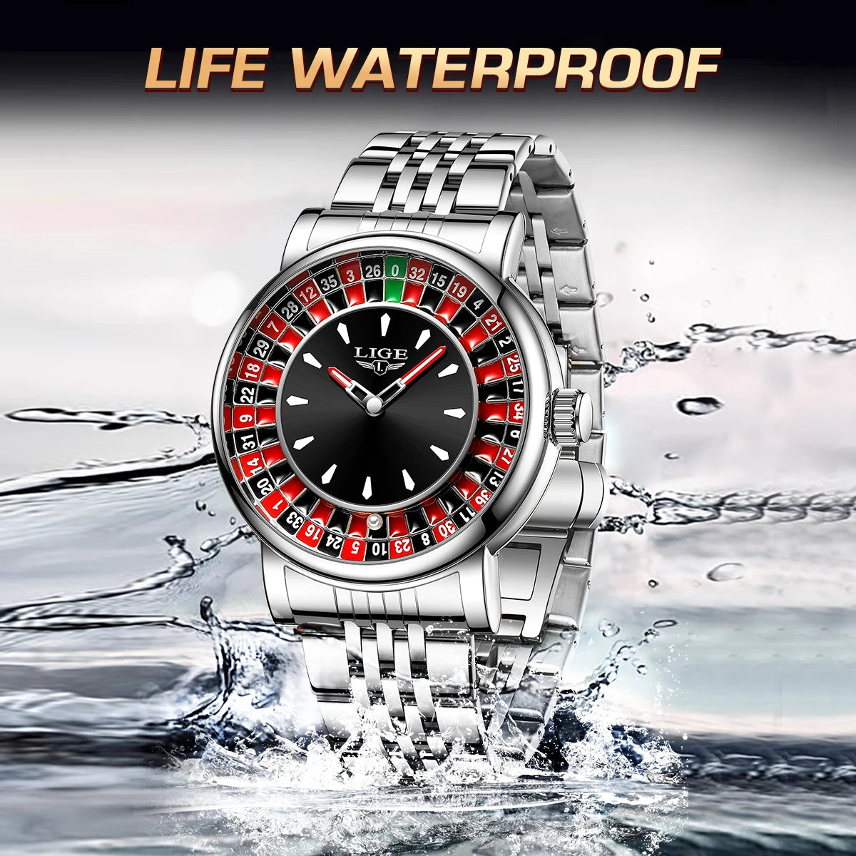 LIGE Luxury Roulette Watch - Creative Game Dial Waterproof Luminous