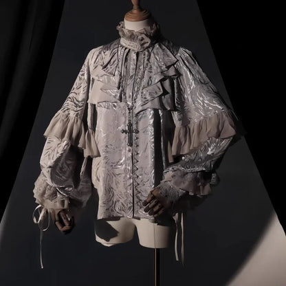 Lolita Y2k Gothic Dark Academia Clothes Loose Long Sleeve Shirt Women Y2k Stand Collar Ruffles Patchwork Blusas De Mujer