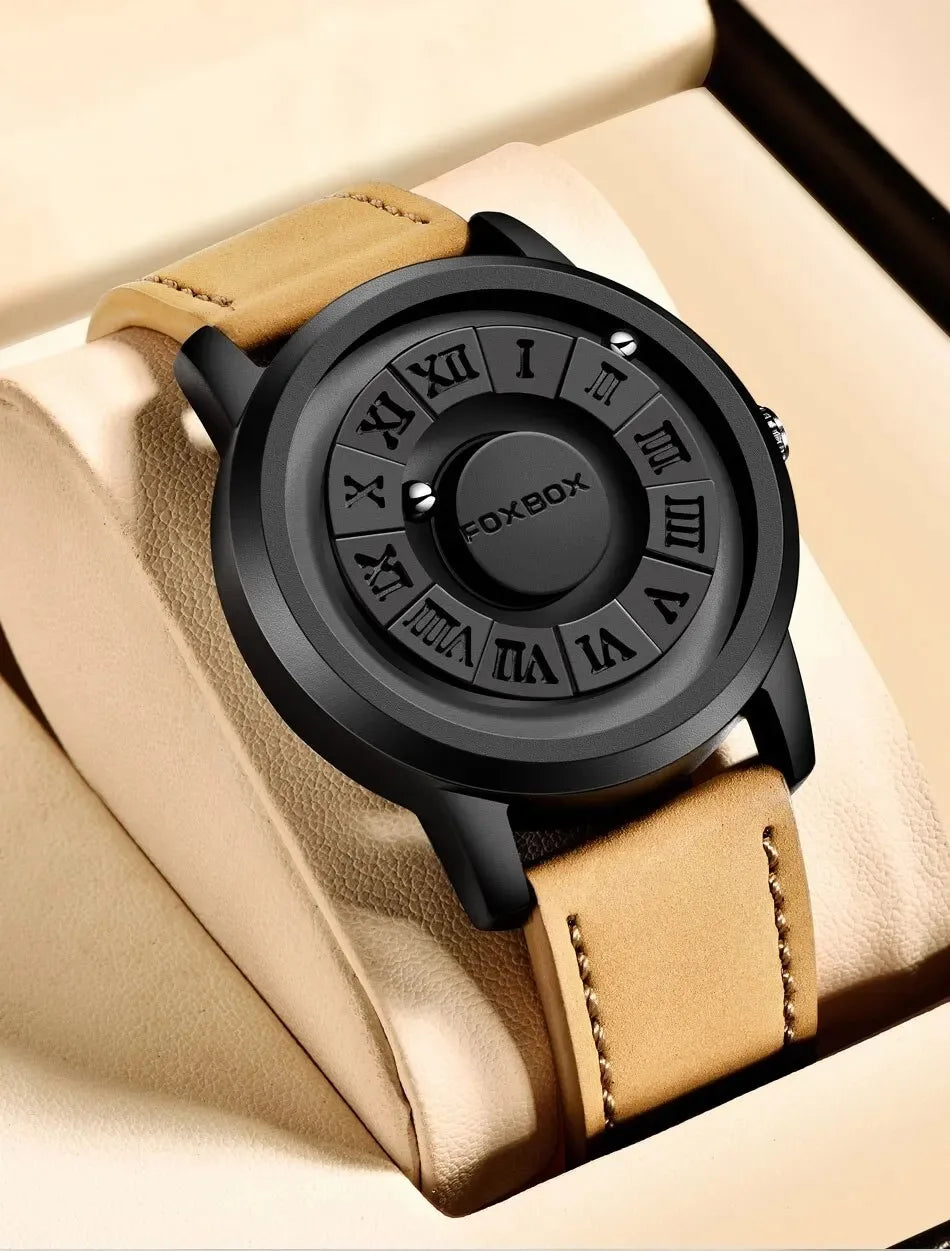 FOXBOX Magnetic Pointer Watch - Creative Scrolling Iron Ball Quartz