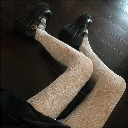 Bas résille longs sexy pour femmes, collants en maille transparente à motifs floraux, lingerie