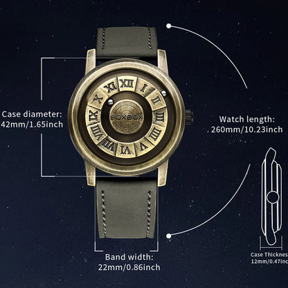 FOXBOX Magnetic Pointer Watch - Creative Scrolling Iron Ball Quartz