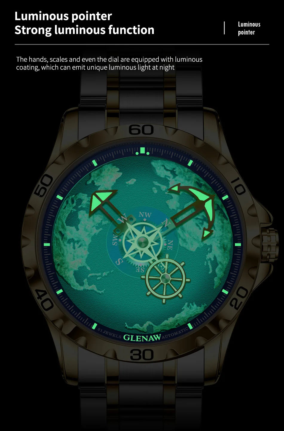 GLENAW Luxury Sport Watch - Stainless Steel Luminous Waterproof