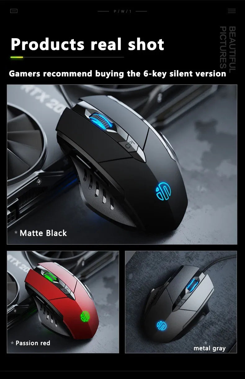 Gaming & Office Mouse – 3200 DPI Silent Click, Macro Programmable