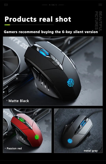 Gaming & Office Mouse – 3200 DPI Silent Click, Macro Programmable