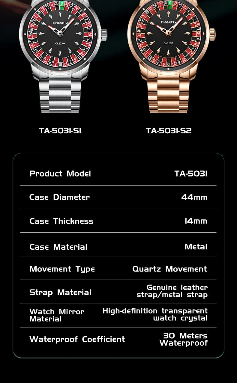 TIMEARTX Roulette Watch - waterproof