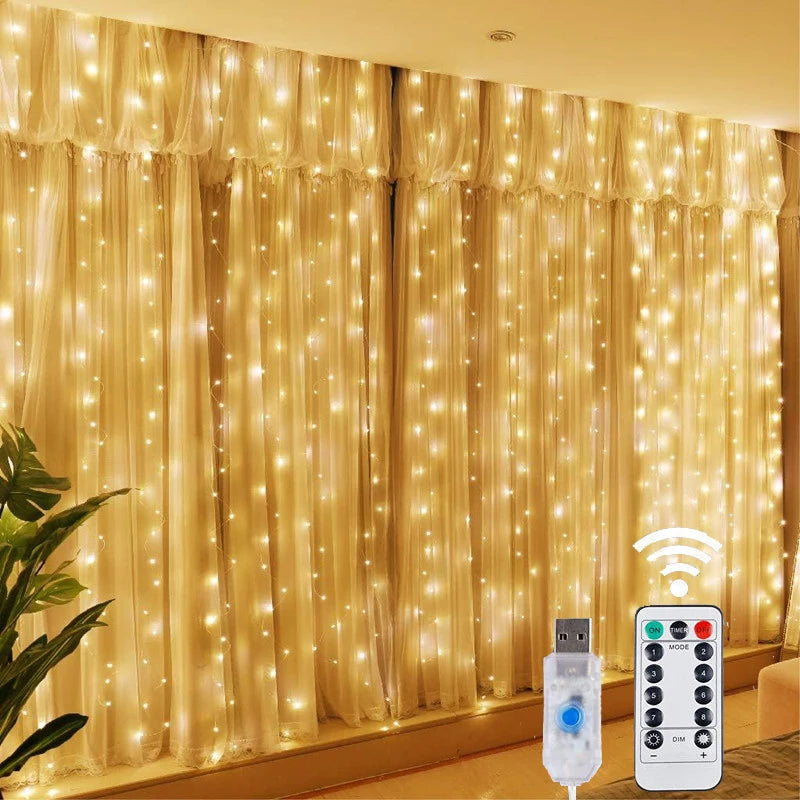 Fairy String Curtain LED Lights – 8 Modes, Remote & USB
