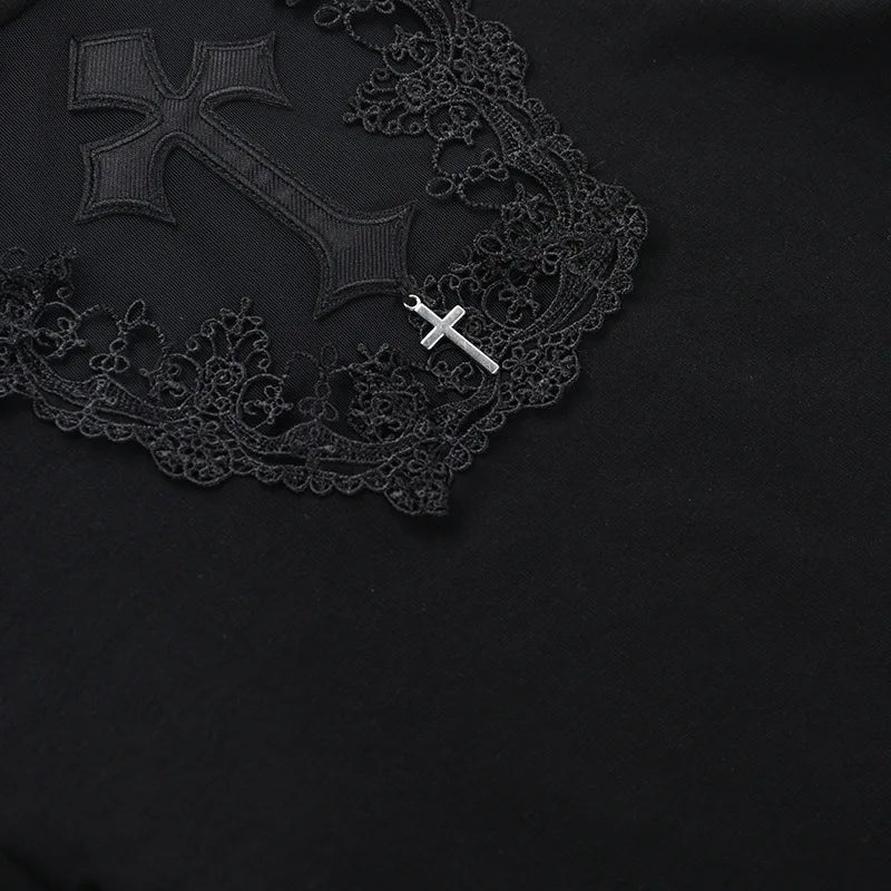 Rollkragenpullover Y2K Kleidung Schwarz Gothic Kreuz Hohl Slimming Bottom T-Shirt für Damen Langarm Sexy T-Shirt Mädchen Tops