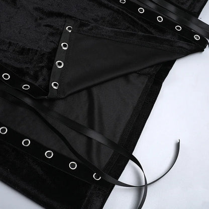 Punk-Grunge-Kleid mit hohem Beinschlitz, Trägern, 90er-Jahre-Streetwear-Stil, sexy Samtkleid mit Maisbandage, Gothic-Kleidung