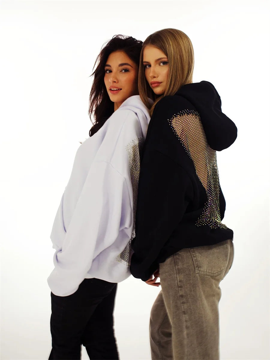 Women's Fashion Translucent Pullover Sweatshirt American Gothic Sexy Hollow Mesh Hoodie Y2K Clothes Casual Long Sleeves Jacket