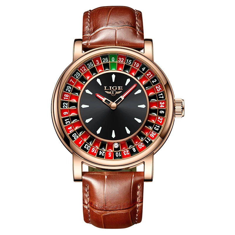 LIGE Luxury Roulette Watch - Creative Game Dial Waterproof Luminous