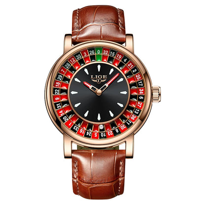 LIGE Luxury Roulette Watch - Creative Game Dial Waterproof Luminous