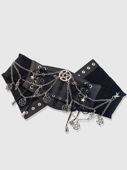 HERSHINE 1 piece women's Y2K black chain waist belt five-pointed star decoration Gothic style street style Halloween cosplay