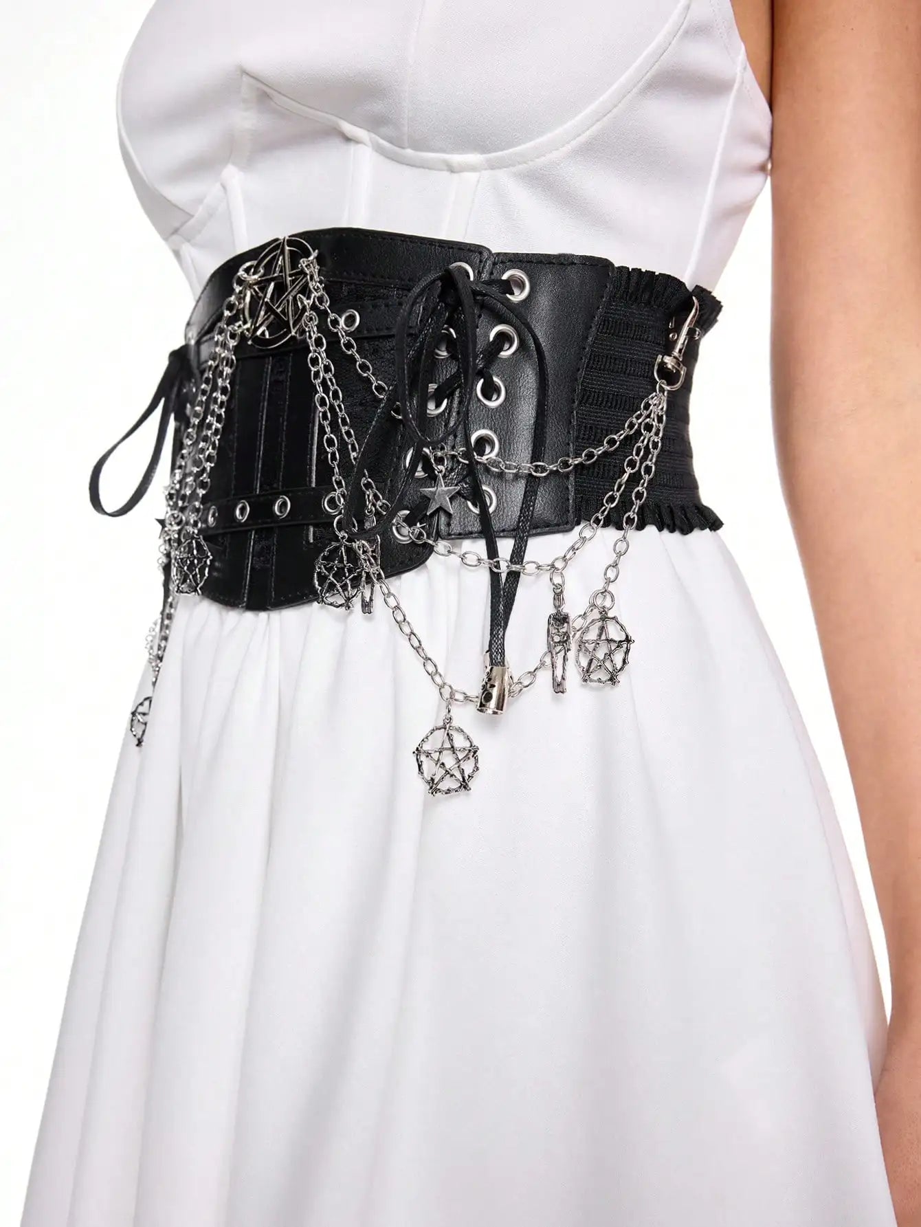 HERSHINE 1 piece women's Y2K black chain waist belt five-pointed star decoration Gothic style street style Halloween cosplay