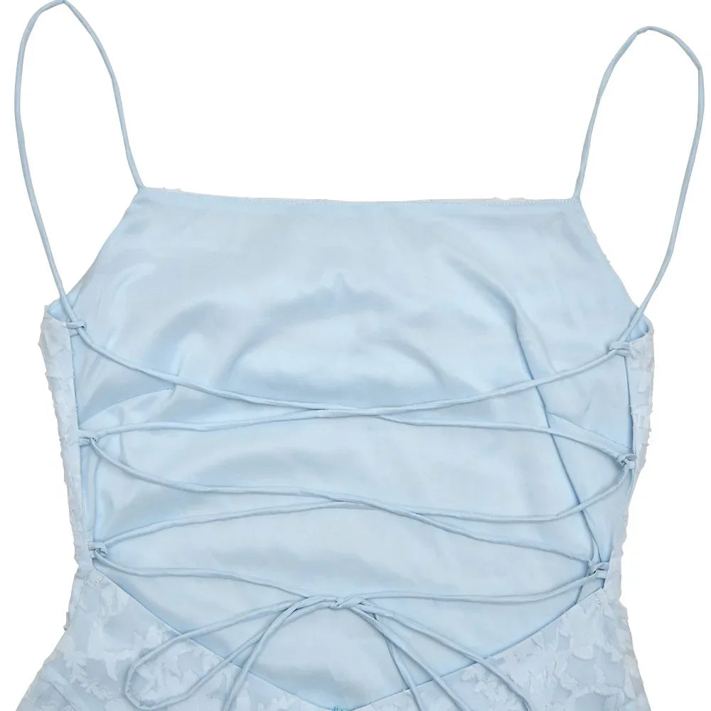 Chaxiaoa Spaghetti Strap Backless Sexy Maxi Dress Women Gown Fashion Off-shoulder Sleeveless Lace-up Evening Club Party Dress