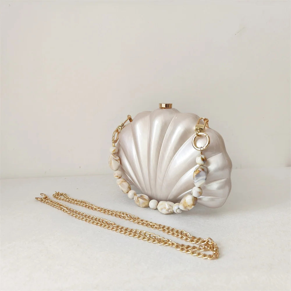 Female Shell Acrylic Box Clutches Lady Gift Evening Bag Party Prom Stones Handbags Luxury Women Wedding Bridal Clutch Purse Bag