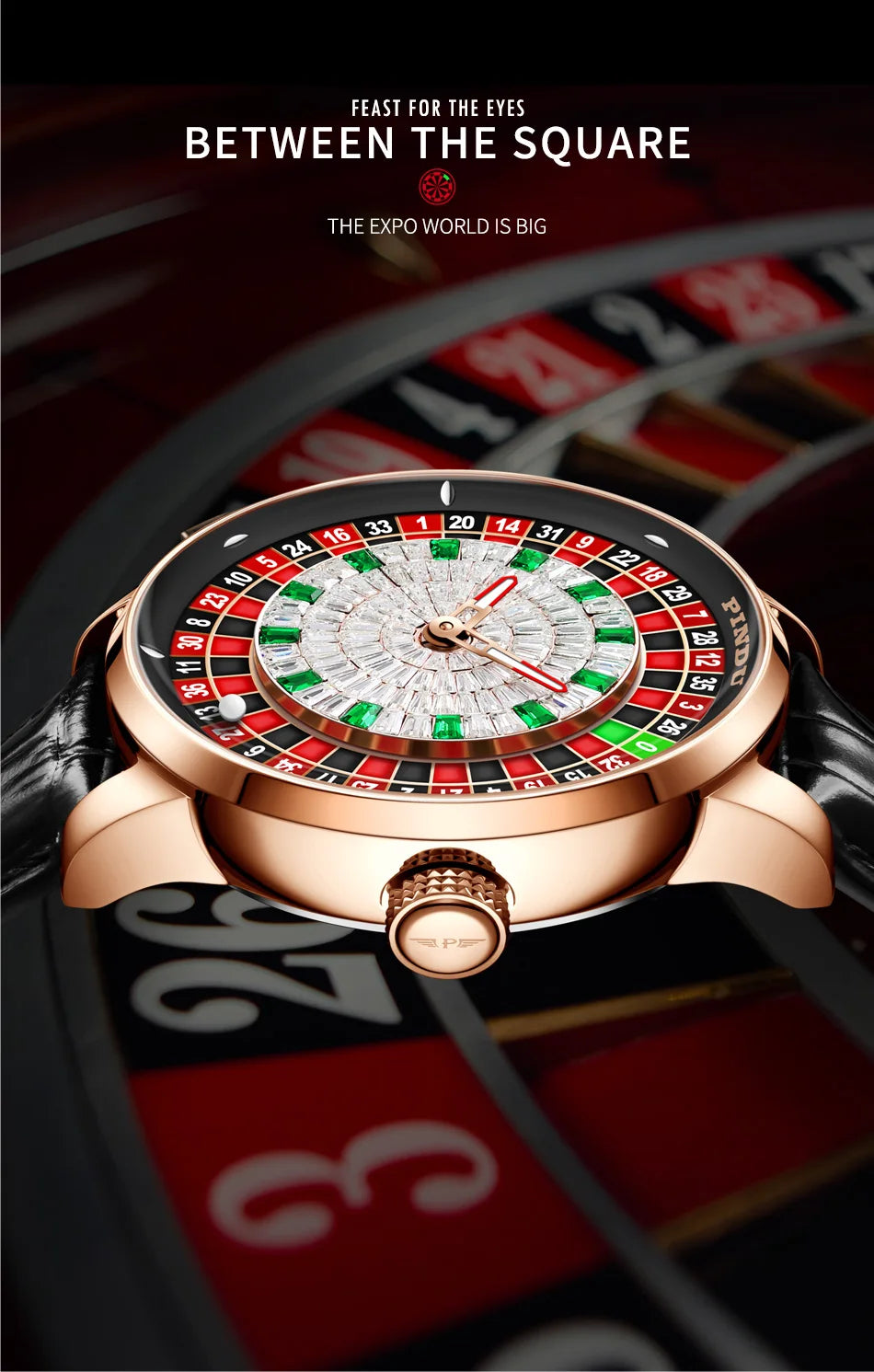 PINDU Luxury NH35A Spinning Roulette Watch - Sapphire Diamond Dial
