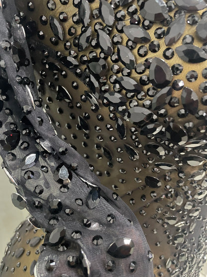 Sexy, glänzendes, langes Stretch-Mesh-Kleid mit Strasssteinen – transparent – ​​2025 – Neu – Damen-Abendkleid, Geburtstagskleid, Partykleid, Ballkleid, Clubkleid, Bühnenkleid für Sängerinnen