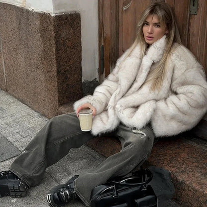 Neo Mint 2024 Winter Ins Hot Fashion Mädchen Oversized Farbverlauf Pelzmantel Damen Dicke Warme Oberbekleidung Flauschige Kunstfuchspelzjacke