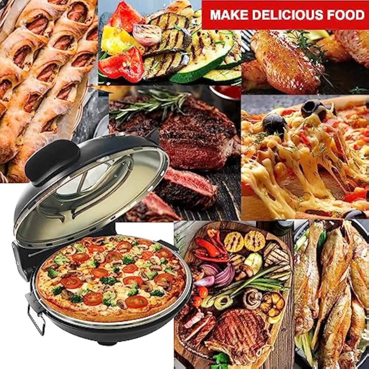 Appareil à pizza électrique 420 °C – 1200 W, plaque en pierre