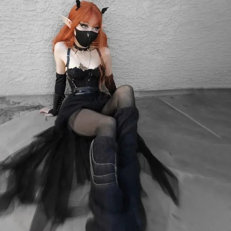 Sexy, hochtaillierter, asymmetrischer Rock aus Netzgarn für Damen – Sommer, neuer europäischer und amerikanischer Gothic-Stil, vielseitiger Freizeitrock