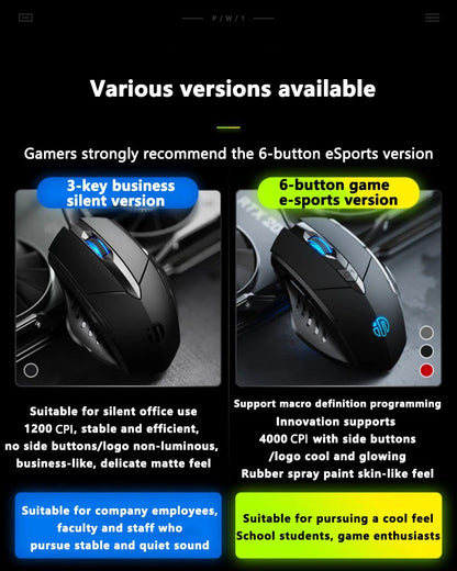 Gaming & Office Mouse – 3200 DPI Silent Click, Macro Programmable