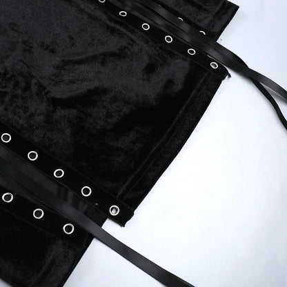 Punk-Grunge-Kleid mit hohem Beinschlitz, Trägern, 90er-Jahre-Streetwear-Stil, sexy Samtkleid mit Maisbandage, Gothic-Kleidung