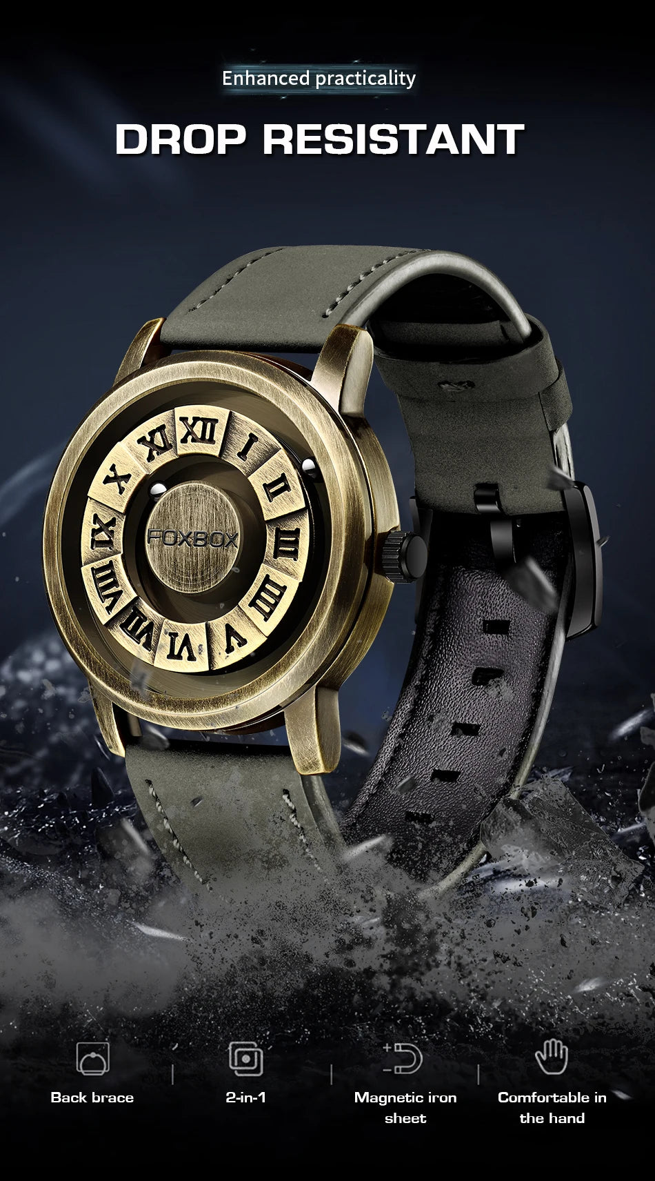 FOXBOX Magnetic Pointer Watch - Creative Scrolling Iron Ball Quartz