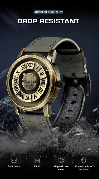 FOXBOX Magnetic Pointer Watch - Creative Scrolling Iron Ball Quartz