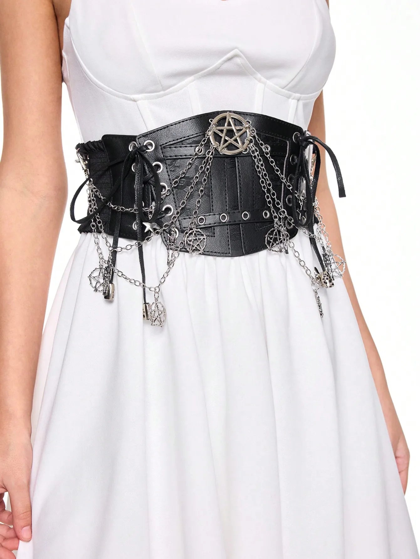 HERSHINE 1 piece women's Y2K black chain waist belt five-pointed star decoration Gothic style street style Halloween cosplay