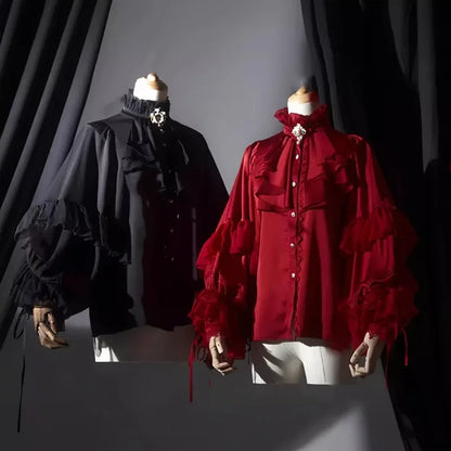 Lolita Y2k Gothic Dark Academia Clothes Loose Long Sleeve Shirt Women Y2k Stand Collar Ruffles Patchwork Blusas De Mujer