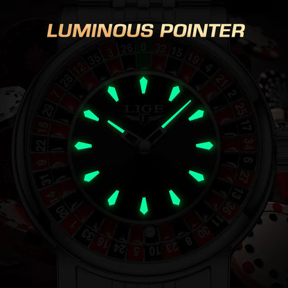 LIGE Luxury Roulette Watch - Creative Game Dial Waterproof Luminous