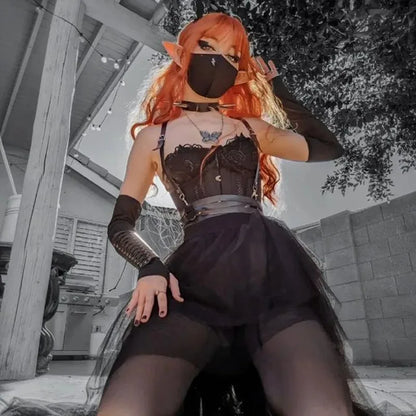 Sexy, hochtaillierter, asymmetrischer Rock aus Netzgarn für Damen – Sommer, neuer europäischer und amerikanischer Gothic-Stil, vielseitiger Freizeitrock