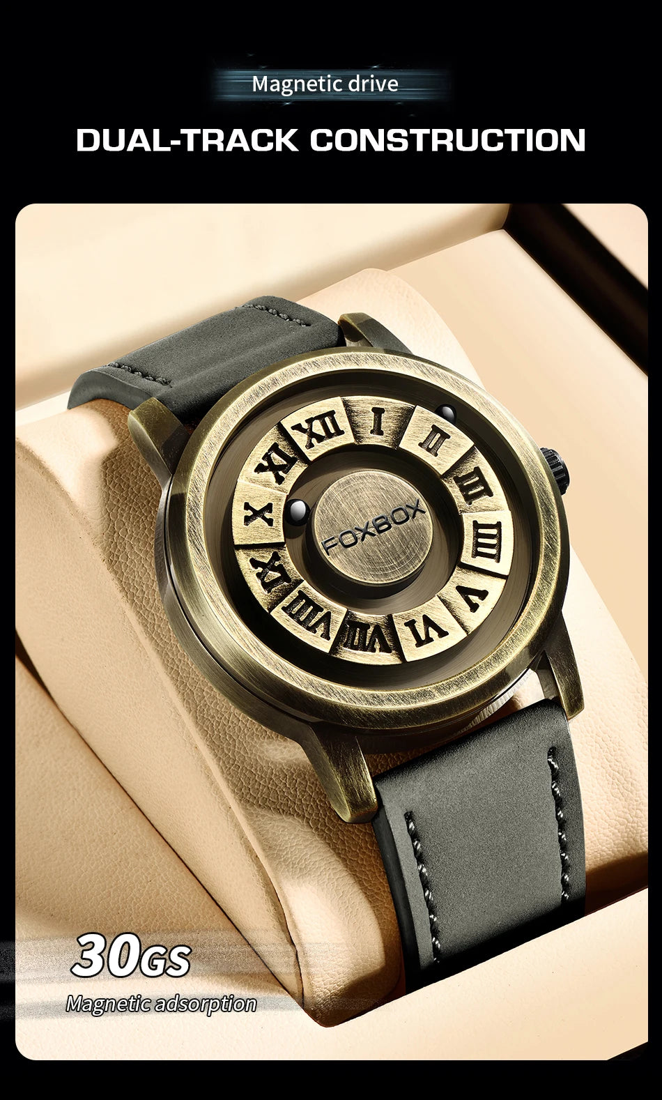 FOXBOX Magnetic Pointer Watch - Creative Scrolling Iron Ball Quartz