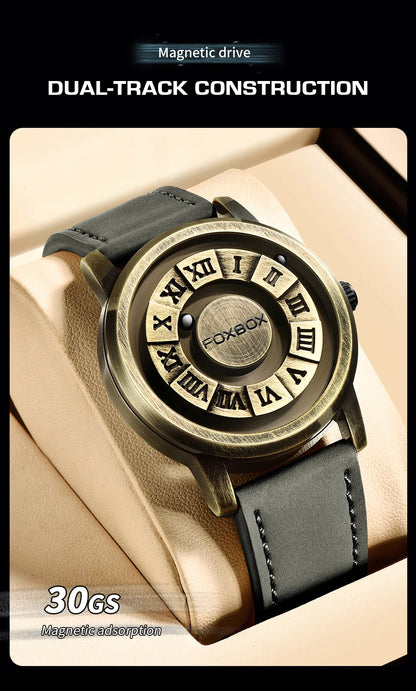 FOXBOX Magnetic Pointer Watch - Creative Scrolling Iron Ball Quartz