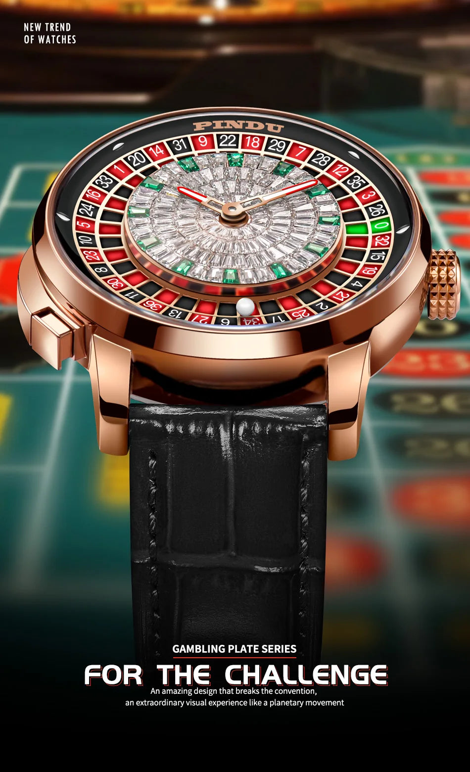 PINDU Luxury NH35A Spinning Roulette Watch - Sapphire Diamond Dial