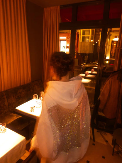 Women's Fashion Translucent Pullover Sweatshirt American Gothic Sexy Hollow Mesh Hoodie Y2K Clothes Casual Long Sleeves Jacket