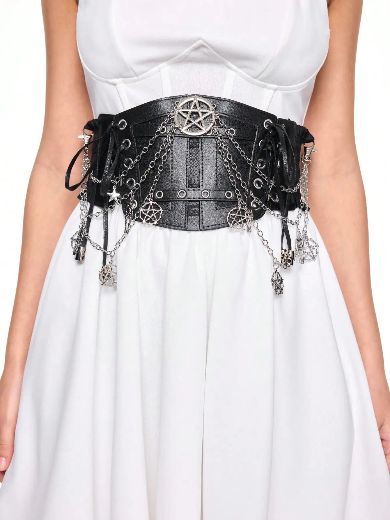 HERSHINE 1 piece women's Y2K black chain waist belt five-pointed star decoration Gothic style street style Halloween cosplay