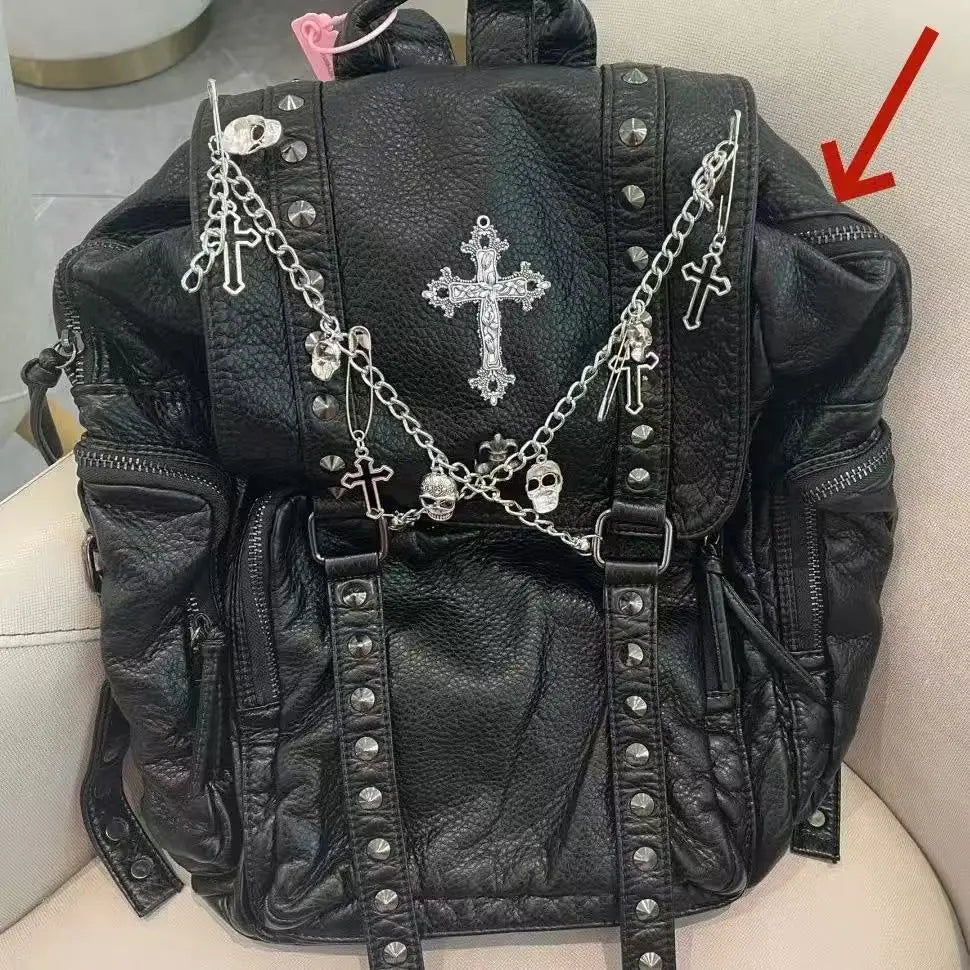 Grunge Rivet black Y2k Backpack Women Gothic Subculture Punk Cross Black Mochila Ladies Vintage Harajuku Backpacks Aesthetic