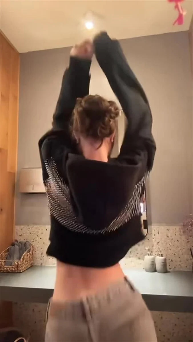 Women's Fashion Translucent Pullover Sweatshirt American Gothic Sexy Hollow Mesh Hoodie Y2K Clothes Casual Long Sleeves Jacket