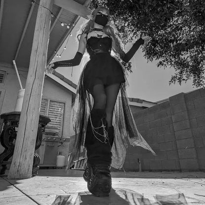 Sexy, hochtaillierter, asymmetrischer Rock aus Netzgarn für Damen – Sommer, neuer europäischer und amerikanischer Gothic-Stil, vielseitiger Freizeitrock