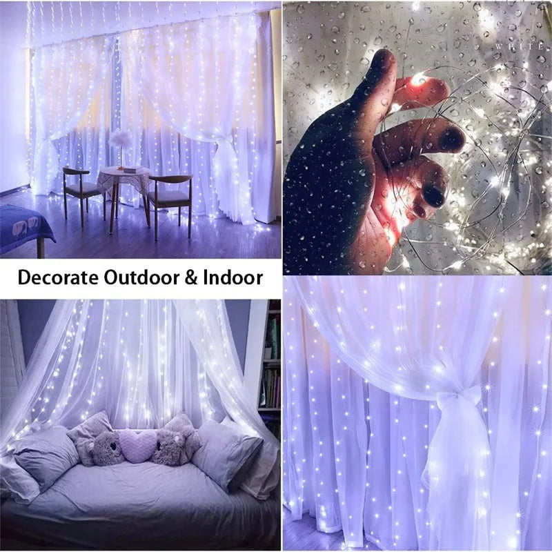 Fairy String Curtain LED Lights – 8 Modes, Remote & USB