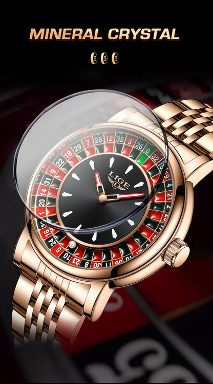 LIGE Luxury Roulette Watch - Creative Game Dial Waterproof Luminous